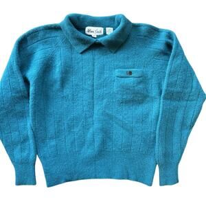Vintage Allison Smith Women's Turquoise Collared Sweater M Lambswool Angora